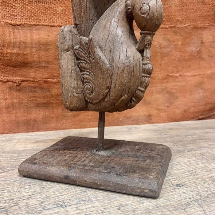 antique indian carved peacock on a wooden base 5724