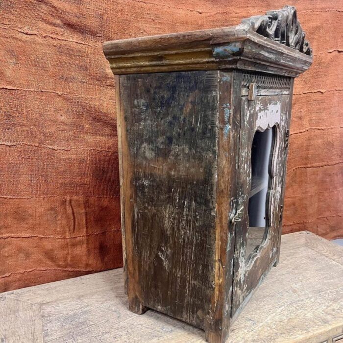 antique indian carved teakwood hanging cabinet 3304