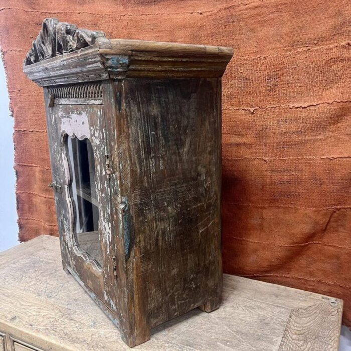 antique indian carved teakwood hanging cabinet 8463