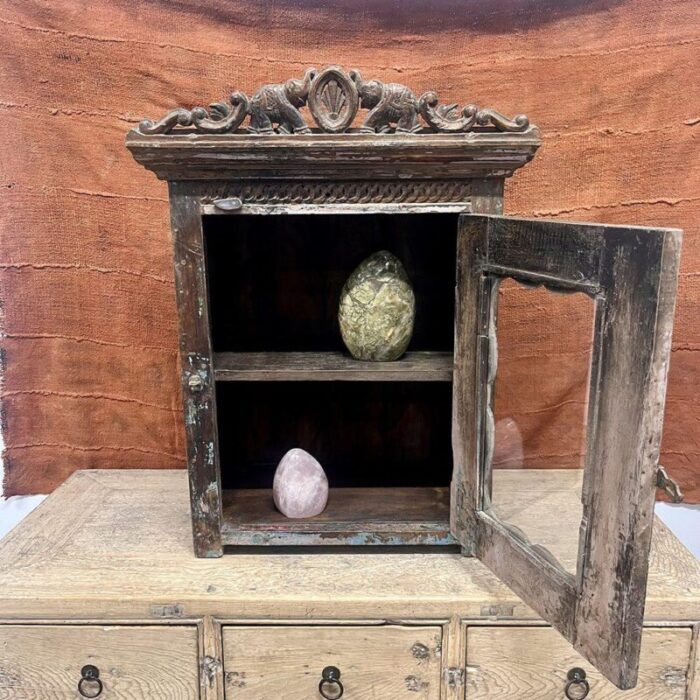 antique indian carved teakwood hanging cabinet 8464