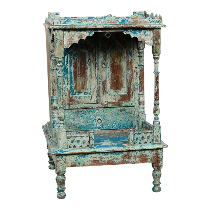 antique indian painted teakwood home temple or mandir 3319