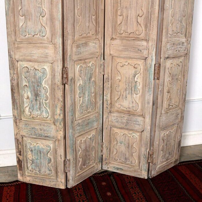 antique indian teakwood 4 panel screen 0160