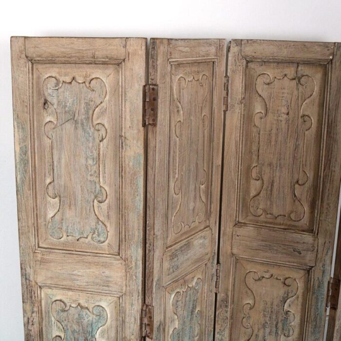 antique indian teakwood 4 panel screen 2226