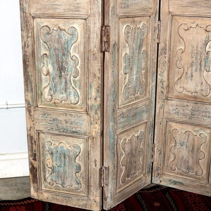 antique indian teakwood 4 panel screen 2563