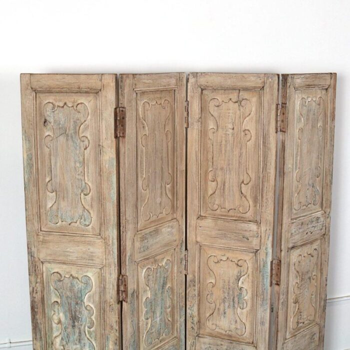 antique indian teakwood 4 panel screen 3297