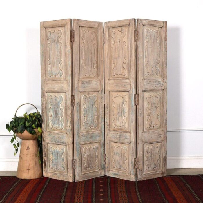 antique indian teakwood 4 panel screen 6071