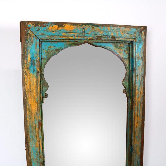 antique indian teakwood painted window frame mirror 3487