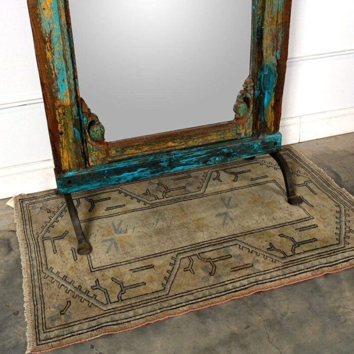 antique indian teakwood painted window frame mirror 5343