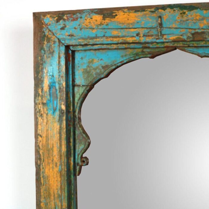 antique indian teakwood painted window frame mirror 7273