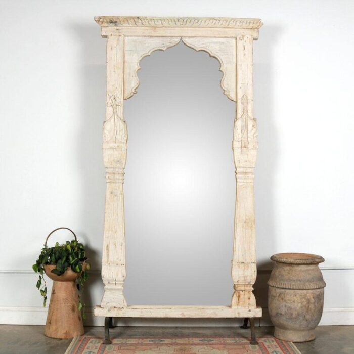 antique indian teakwood window frame mirror 1728