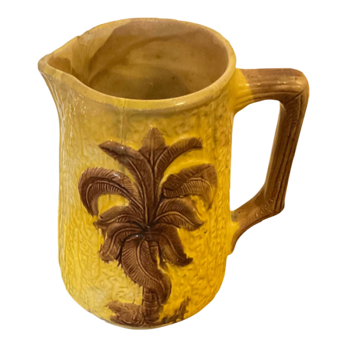 antique majolica pitcher with palm tree 7718