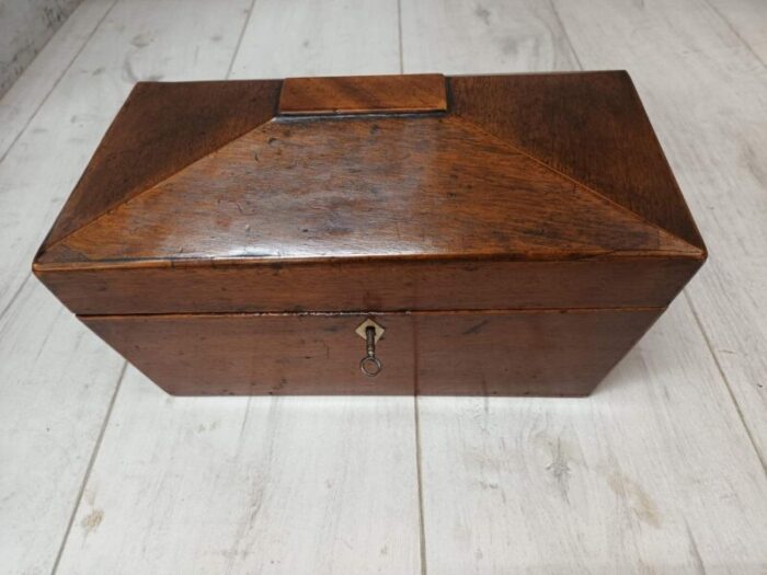 antique regency style tea caddy in oak 4