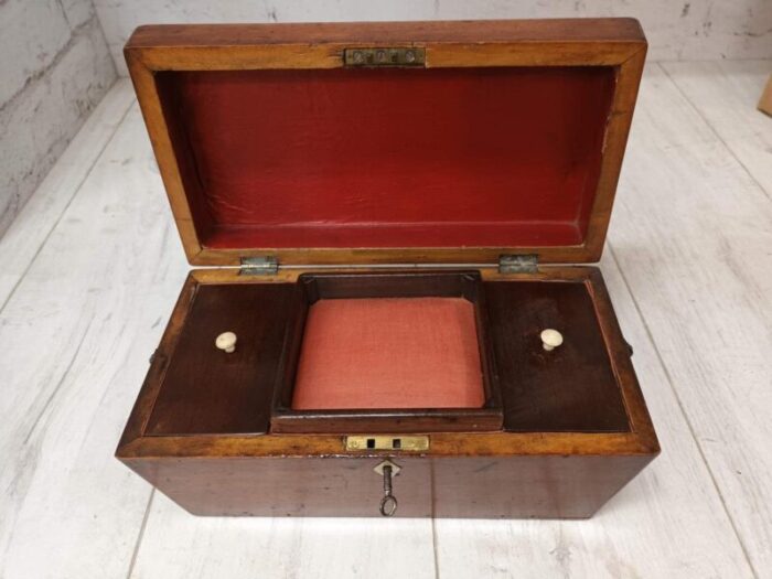 antique regency style tea caddy in oak 5