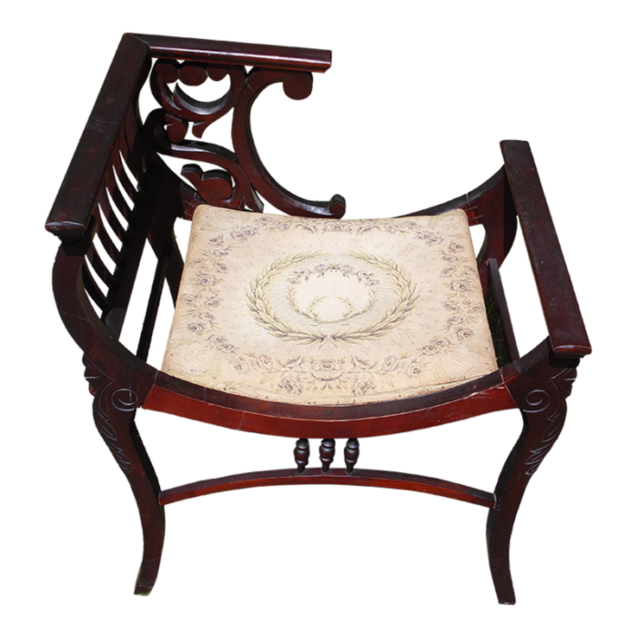 antique solid mahogany curule victorian photography chair needlepoint tapestry 5499