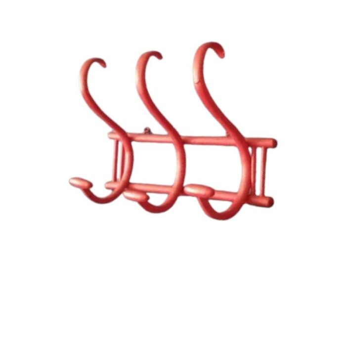 antique wall coat rack in bentwood painted in red 1