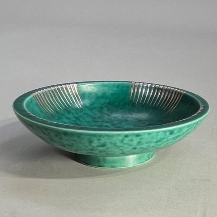 argenta bowl in stoneware with silver decoration by wilhelm kage for gustavsberg sweden 1950s 1