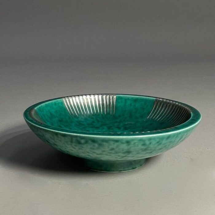 argenta bowl in stoneware with silver decoration by wilhelm kage for gustavsberg sweden 1950s 2