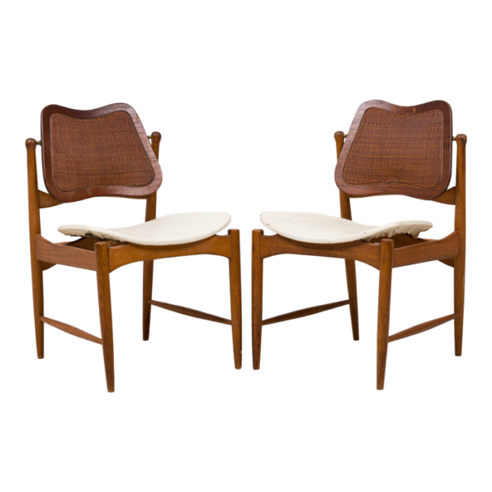 arne vodder mid century danish caned swivel back dining side chairs a pair 9376