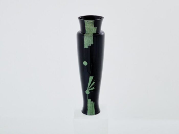 art deco french tall black opaline glass vase from anatole riecke 1951 3