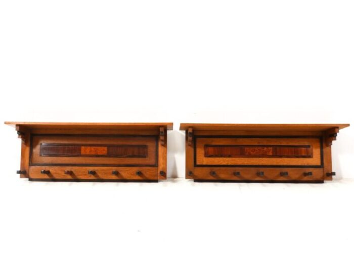 art deco oak coat racks by p e l izeren for de genneper mollen 1920s set of 2 1