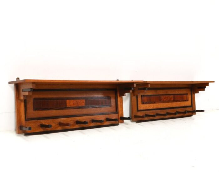 art deco oak coat racks by p e l izeren for de genneper mollen 1920s set of 2 2