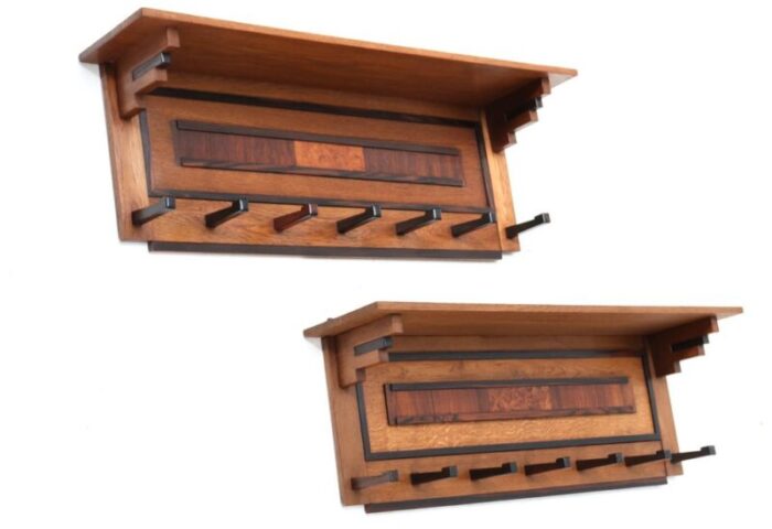 art deco oak coat racks by p e l izeren for de genneper mollen 1920s set of 2 6