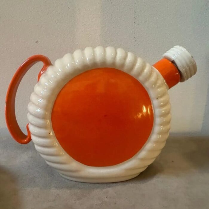 art deco orange and white ceramic rosolio service by rome umbertide 1930s set of 8 7