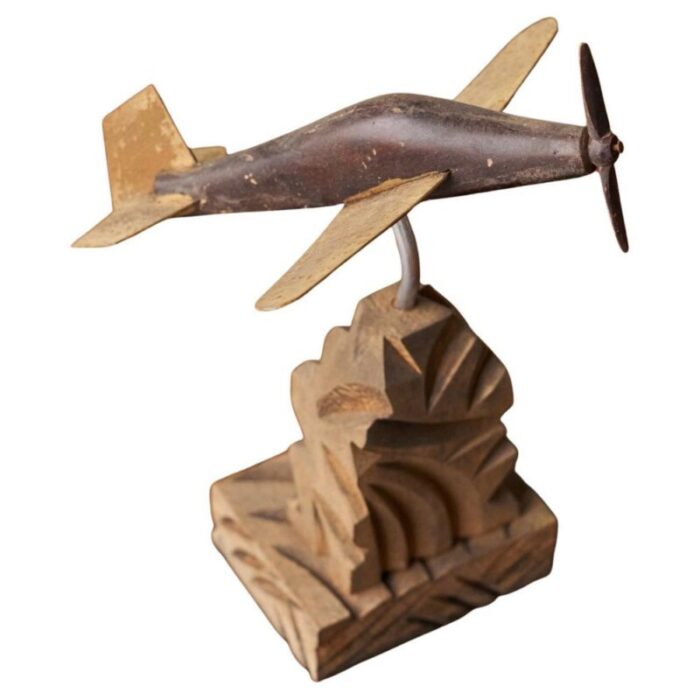 art deco propeller plane in carved wood and metal 1920s 1