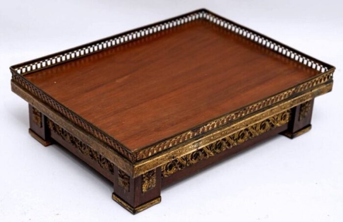 art nouveau ceremonial tea tray in exotic wood and brass vietnam 1