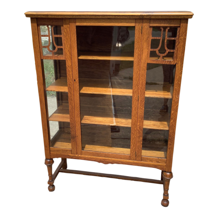 arts and crafts antique tiger oak china cabinet 1871