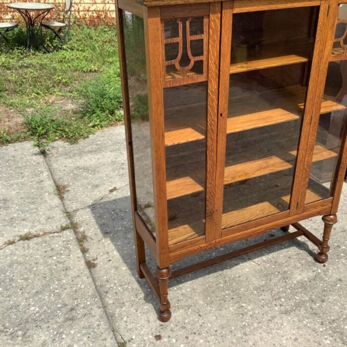 arts and crafts antique tiger oak china cabinet 5053