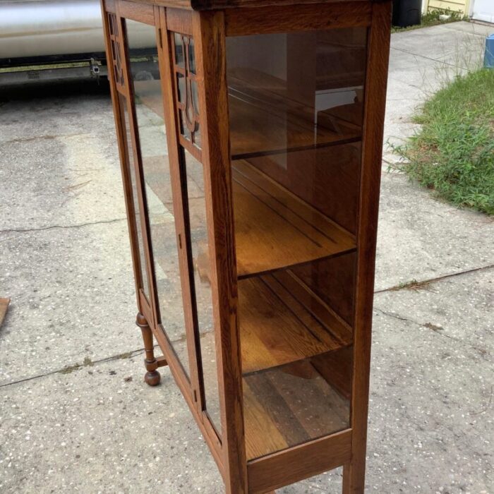 arts and crafts antique tiger oak china cabinet 9786