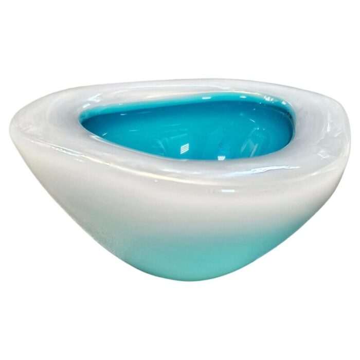 ashtray in opaline and turquoise murano glass by archimede seguso 1950s 1