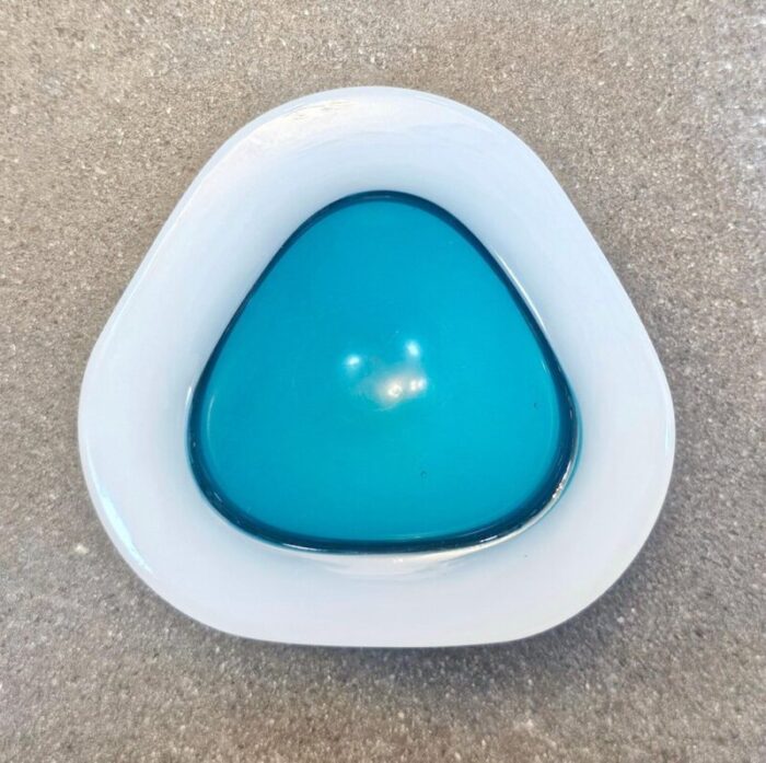 ashtray in opaline and turquoise murano glass by archimede seguso 1950s 2