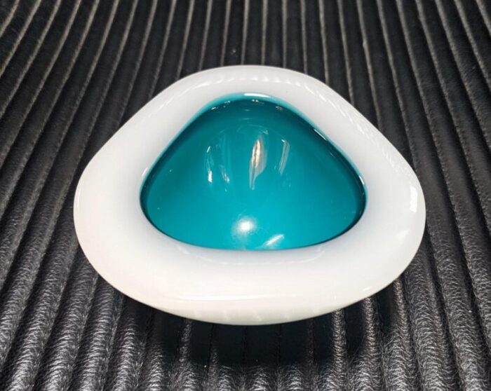 ashtray in opaline and turquoise murano glass by archimede seguso 1950s 8