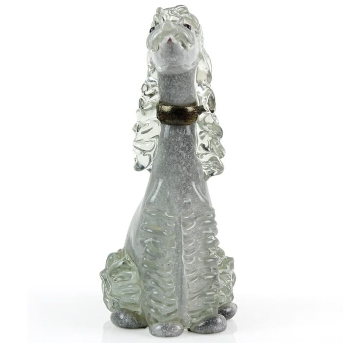 barbini murano label vintage gray black gold flecks italian art glass poodle puppy dog figure sculpture 2300