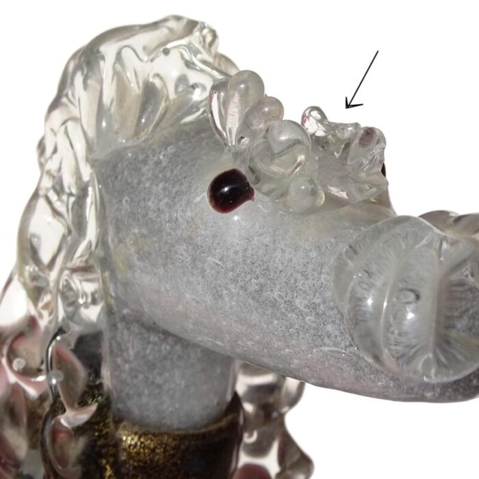 barbini murano label vintage gray black gold flecks italian art glass poodle puppy dog figure sculpture 3421