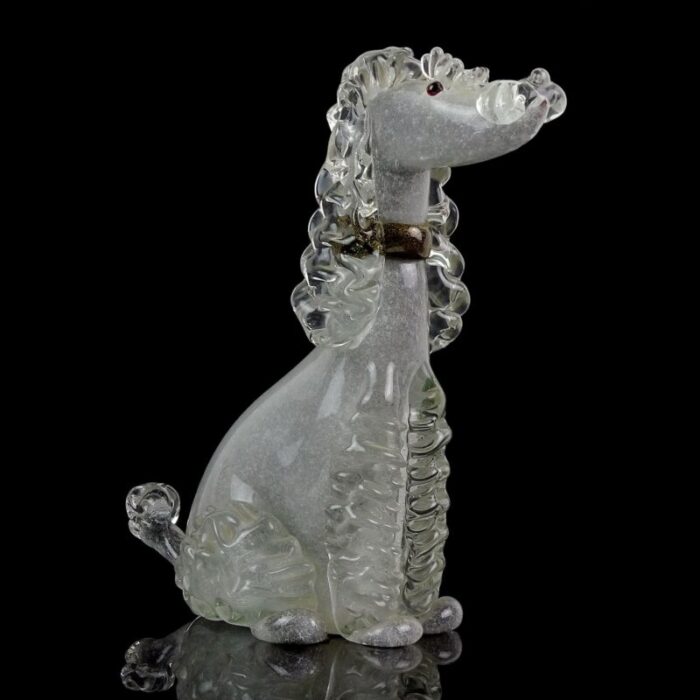 barbini murano label vintage gray black gold flecks italian art glass poodle puppy dog figure sculpture 4020