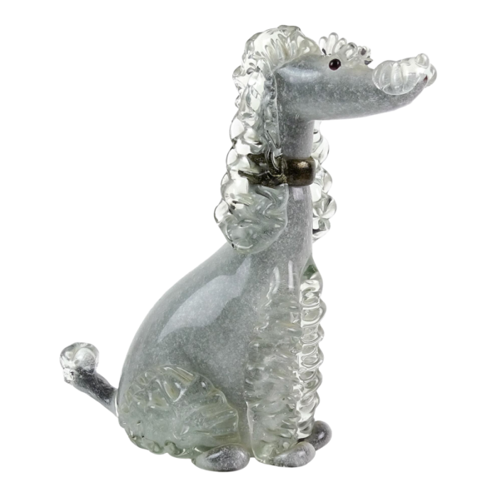 barbini murano label vintage gray black gold flecks italian art glass poodle puppy dog figure sculpture 4466