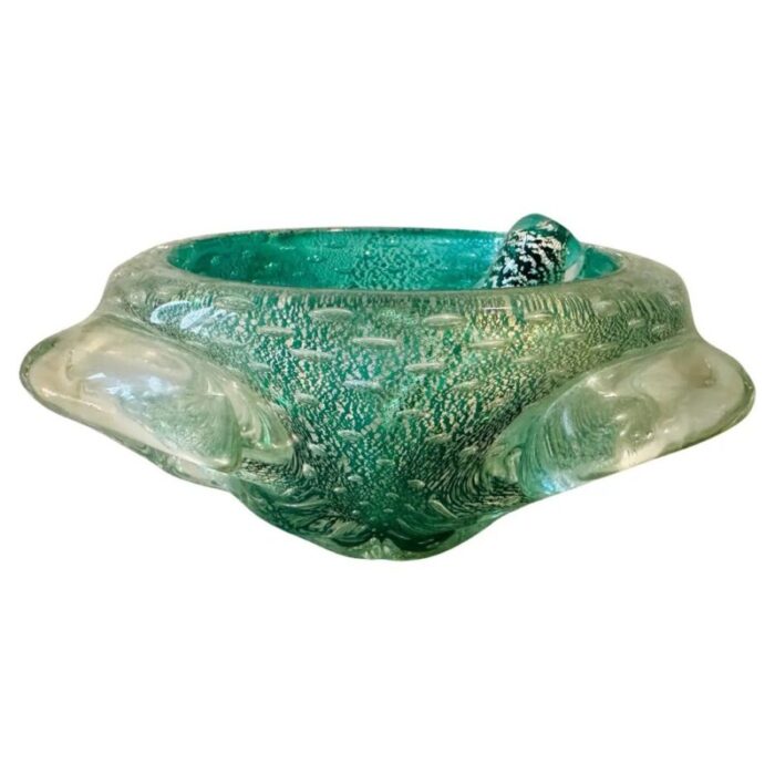 barovier green and gold bullicante murano glass ashtray and pestle 1960s 1