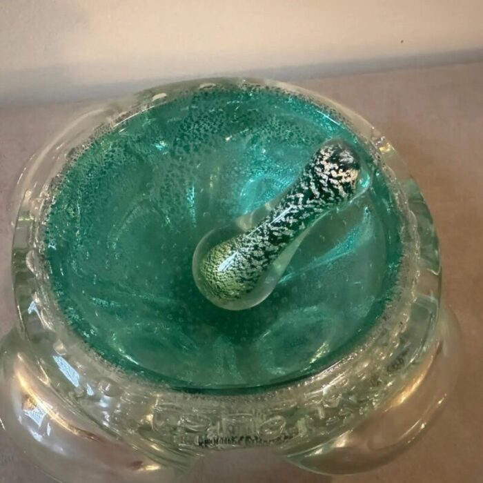 barovier green and gold bullicante murano glass ashtray and pestle 1960s 6