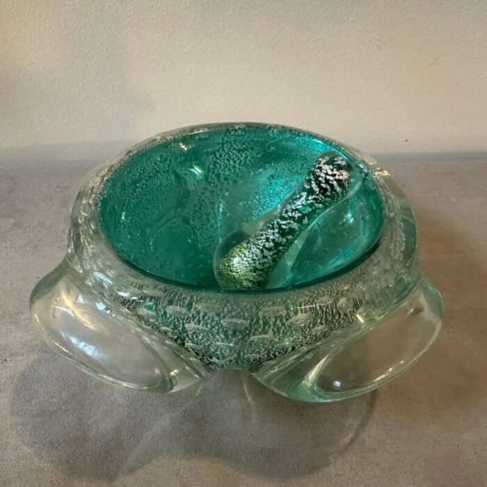 barovier green and gold bullicante murano glass ashtray and pestle 1960s 7