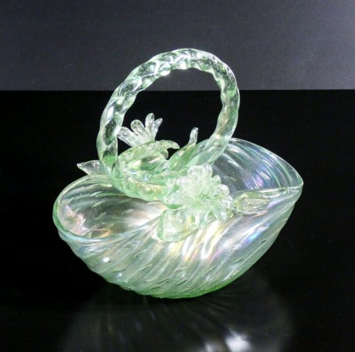 basket in opalescent blown glass attributed to archimede seguso 1950s 1