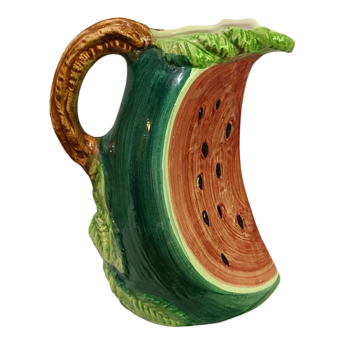 bassano vintage italian hand painted majolica ceramic watermelon shaped pitcher 0924