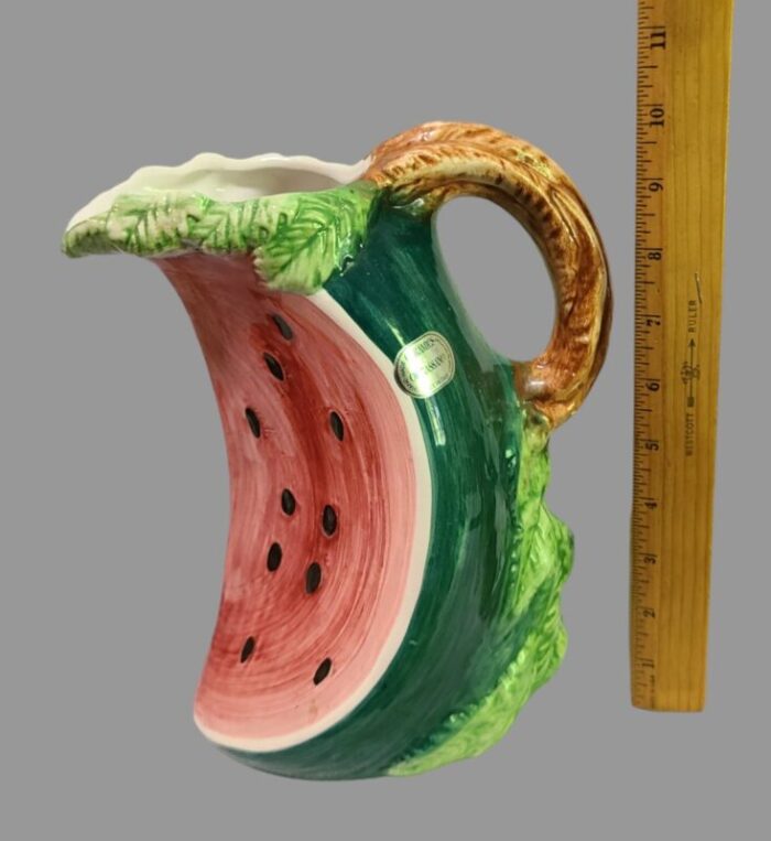 bassano vintage italian hand painted majolica ceramic watermelon shaped pitcher 6413