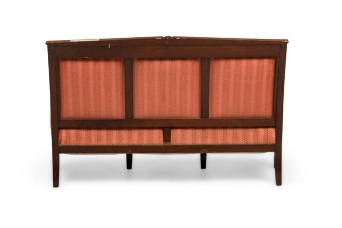 bellanger french empire mahogany pink and red stripe upholstered settee 0162