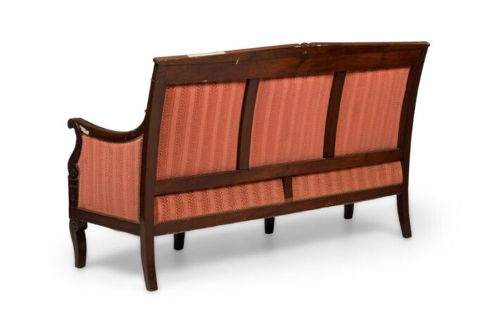 bellanger french empire mahogany pink and red stripe upholstered settee 6908