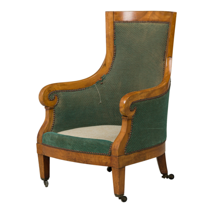 biedermeier birch veneer green upholstered bergere armchair 3273