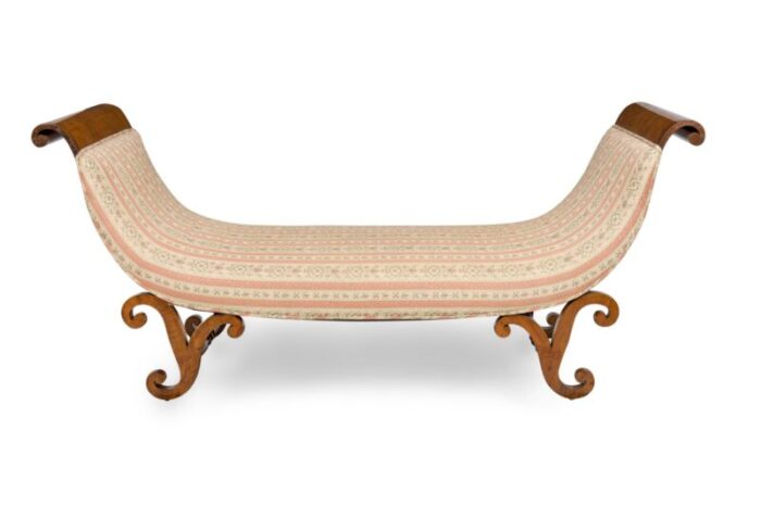 biedermeier mahogany veneer pink and pale green damask upholstered chaise 1931