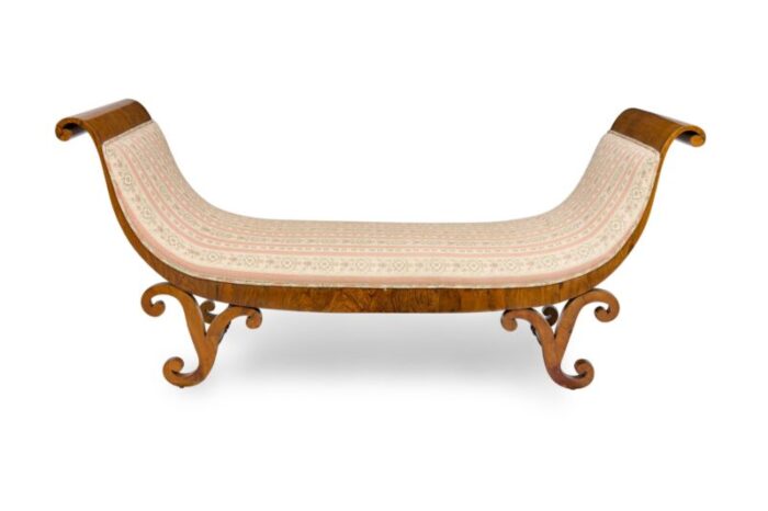 biedermeier mahogany veneer pink and pale green damask upholstered chaise 2574